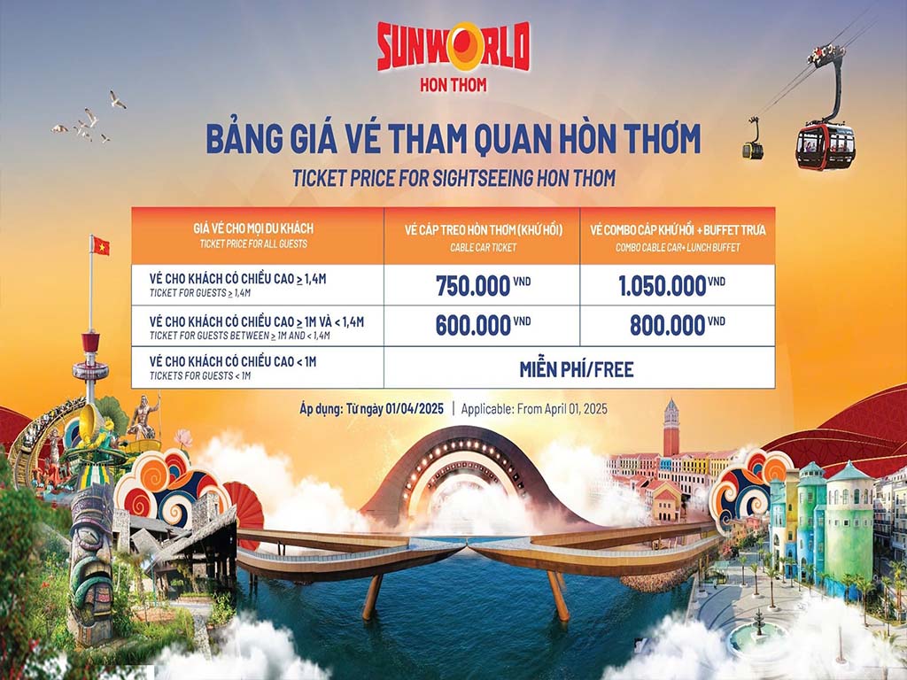 Bảng giá vé cáp treo Hòn Thơm (cập nhật mới nhất)