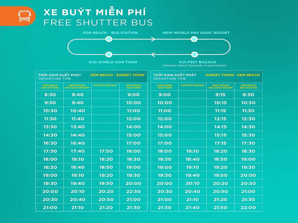 Lịch Xe Bus & Buggy Tại Sunset Town Phú Quốc Mới Nhất