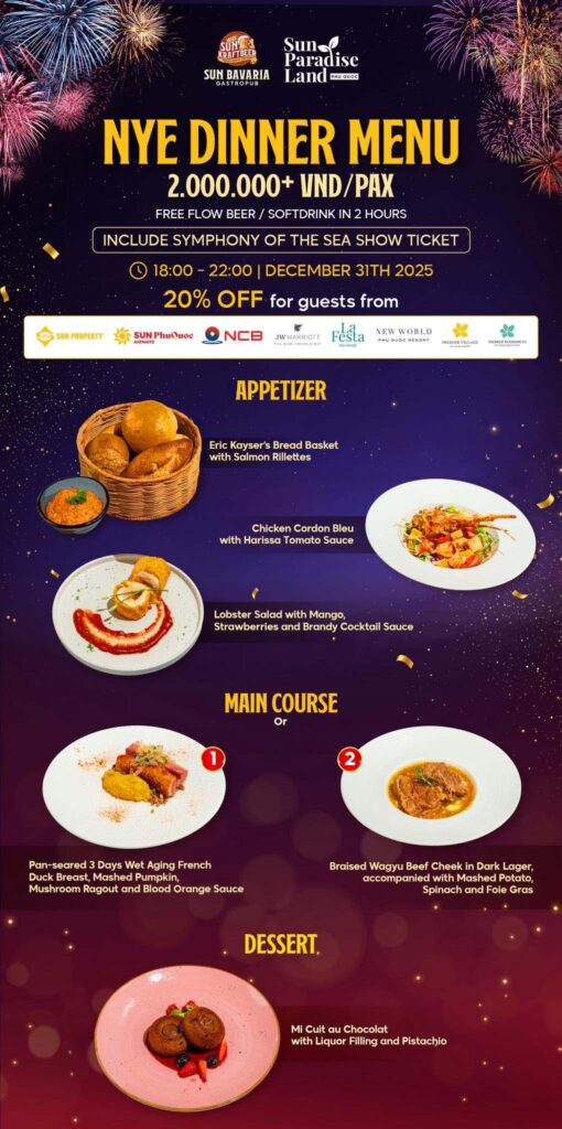 Giao Thừa Trọn Vị Tại Sun Bavaria GastroPub Phú Quốc Combo Ẩm Thực & Countdown 2026